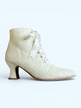 ELLIE Ivory Lace-Up Ankle Boots with Ribbon Size 6 Women